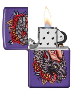 ⭐ Encendedor Zippo Stamp Lobo Piel Oveja 49413 violeta 2