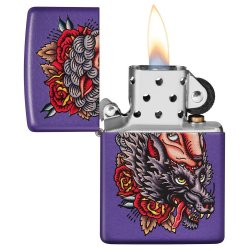 ⭐ Encendedor Zippo Stamp Lobo Piel Oveja 49413 violeta