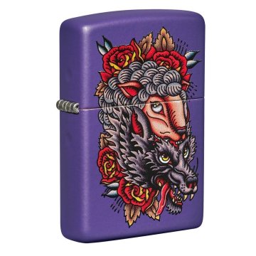 ⭐ Encendedor Zippo Stamp Lobo Piel Oveja 49413 violeta