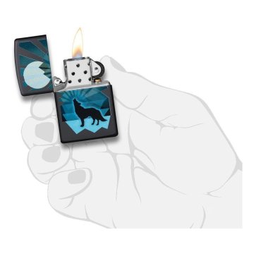 ⭐ Encendedor Zippo Stamp Lobo y Luna 29864 Negro
