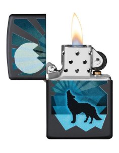 ⭐ Encendedor Zippo Stamp Lobo y Luna 29864 Negro 2