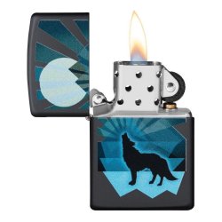 ⭐ Encendedor Zippo Stamp Lobo y Luna 29864 Negro