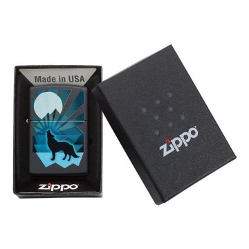 ⭐ Encendedor Zippo Stamp Lobo y Luna 29864 Negro