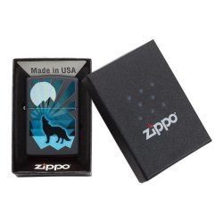 ⭐ Encendedor Zippo Stamp Lobo y Luna 29864 Negro