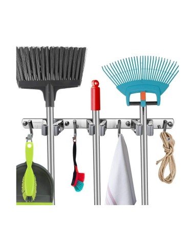 ⭐ Soporte Organizador Escobas Acero Inoxidable Multiusos