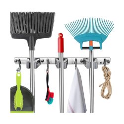 ⭐ Soporte Organizador Escobas Acero Inoxidable Multiusos