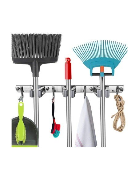 ⭐ Soporte Organizador Escobas Acero Inoxidable Multiusos