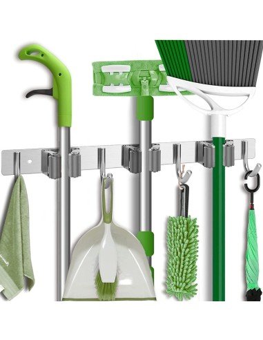 ⭐ Soporte Organizador Escobas Acero Inoxidable Multiusos