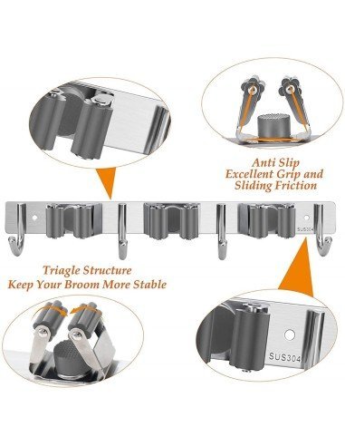 ⭐ Soporte Organizador Escobas Acero Inoxidable Multiusos