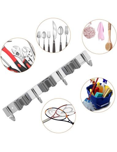⭐ Soporte Organizador Escobas Acero Inoxidable Multiusos