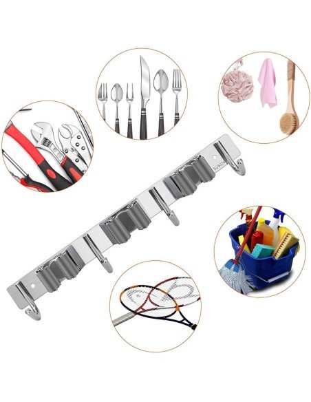 ⭐ Soporte Organizador Escobas Acero Inoxidable Multiusos ⭐ Soporte Organizador Escobas Acero Inoxidable Multiusos
