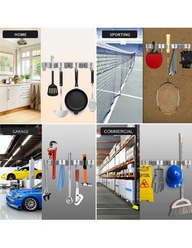 ⭐ Soporte Organizador Escobas Acero Inoxidable Multiusos