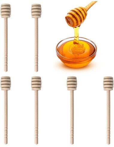 ⭐ Setx6 Palitos Mieleros Cuchara Madera cortar miel 15cm