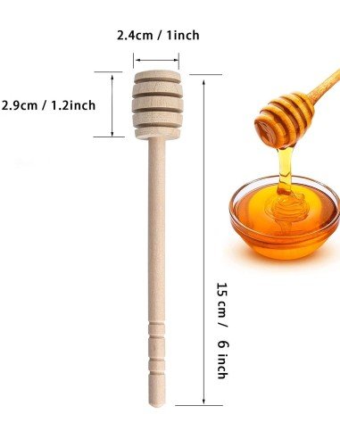 ⭐ Setx6 Palitos Mieleros Cuchara Madera cortar miel 15cm