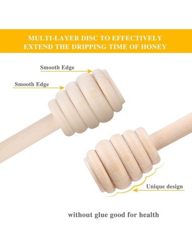 ⭐ Setx6 Palitos Mieleros Cuchara Madera cortar miel 15cm