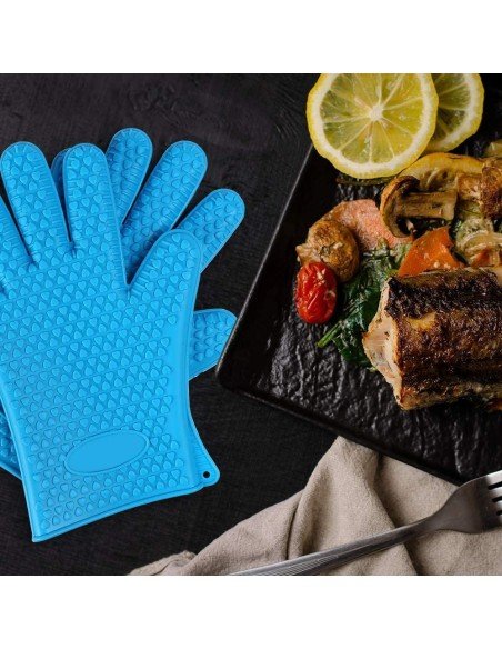Guantes de Silicona BBQ Termo Resistente Calor Horno Guantes de Silicona BBQ Termo Resistente Calor Horno