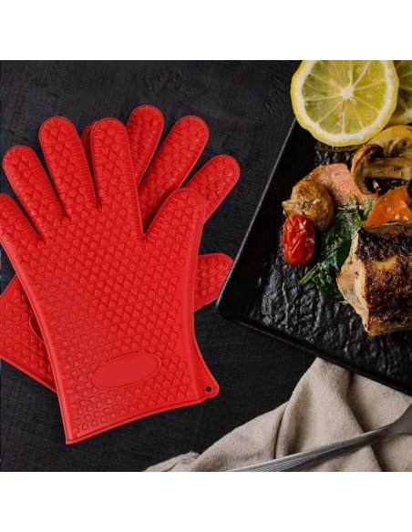 Guantes de Silicona BBQ Termo Resistente Calor Horno Guantes de Silicona BBQ Termo Resistente Calor Horno