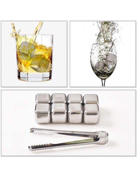 ⭐ Setx8 Cubos Hielo Reutilizable Bebidas Licor Acero Inox