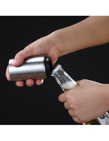 ⭐ Destapador Botella Magnético Automático De Acero Plateado