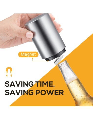 ⭐ Destapador Botella Magnético Automático De Acero Plateado