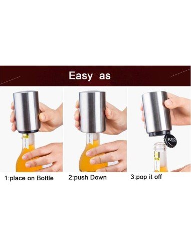 ⭐ Destapador Botella Magnético Automático De Acero Plateado