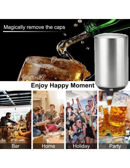 ⭐ Destapador Botella Magnético Automático De Acero Plateado ⭐ Destapador Botella Magnético Automático De Acero Plateado