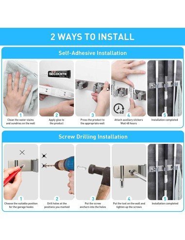 ⭐ Soporte Organizador Escobas Acero Inoxidable Multiusos