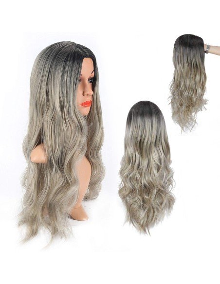 ⭐ Peluca Balayage Cosplay kanekalon degradee Ceniza