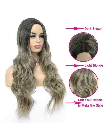 ⭐ Peluca Balayage Cosplay kanekalon degradee Ceniza