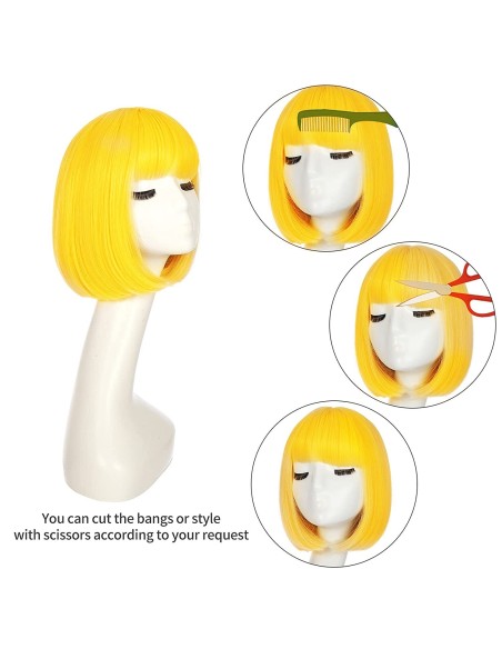 ⭐ Peluca Corta de fantasía Amarillo para Halloween ⭐ Peluca Corta de fantasía Amarillo para Halloween