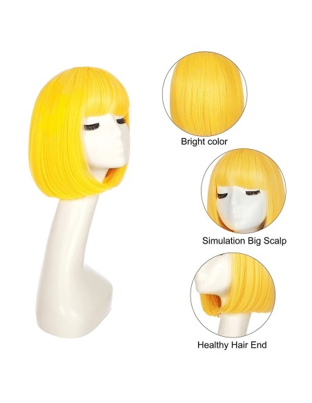 ⭐ Peluca Corta de fantasía Amarillo para Halloween ⭐ Peluca Corta de fantasía Amarillo para Halloween