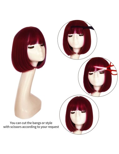 ⭐ Peluca Corta de fantasía Rojo Vino para Halloween