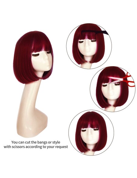⭐ Peluca Corta de fantasía Rojo Vino para Halloween ⭐ Peluca Corta de fantasía Rojo Vino para Halloween