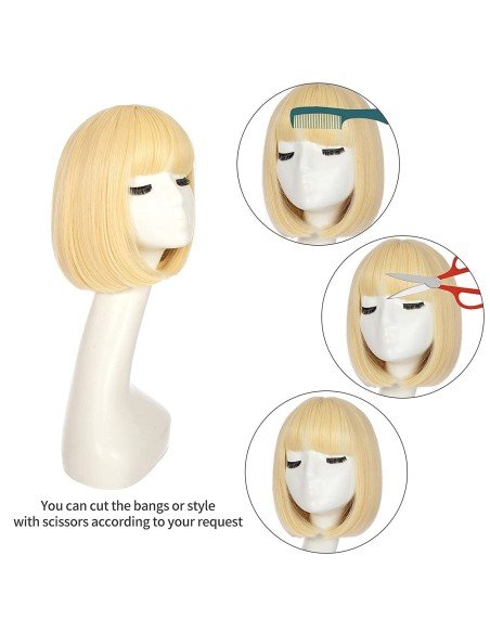 ⭐ Peluca Corta de fantasía Rubio Platino para Halloween