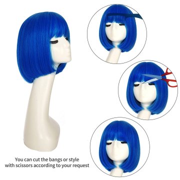 ⭐ Peluca Corta de fantasía Azul Rey para Halloween