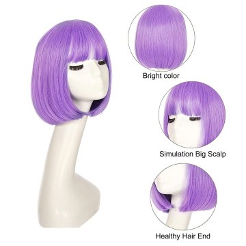 ⭐ Peluca Corta de fantasía Lila para Halloween