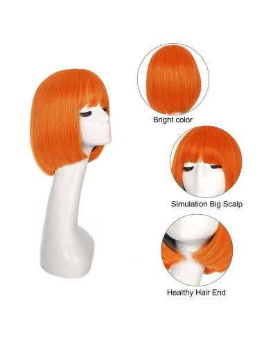 ⭐ Peluca Corta de fantasía Naranja para Halloween