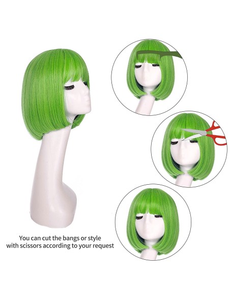 ⭐ Peluca Corta de fantasía Verde Limón para Halloween ⭐ Peluca Corta de fantasía Verde Limón para Halloween