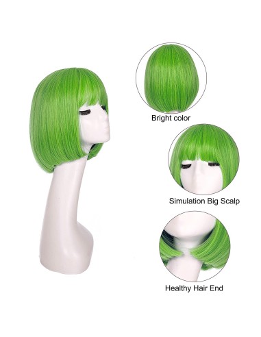 ⭐ Peluca Corta de fantasía Verde Limón para Halloween