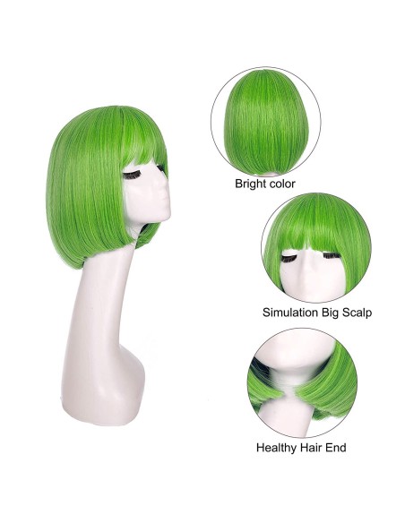 ⭐ Peluca Corta de fantasía Verde Limón para Halloween ⭐ Peluca Corta de fantasía Verde Limón para Halloween