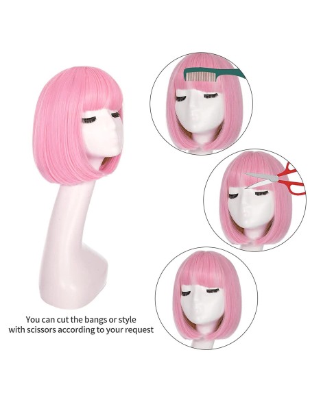 ⭐ Peluca Corta de fantasía Rosado Claro para Halloween ⭐ Peluca Corta de fantasía Rosado Claro para Halloween