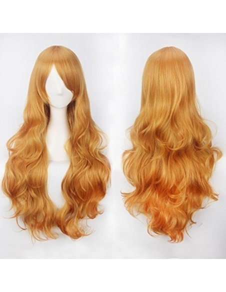 ⭐ Peluca Cosplay Ondulada 80cm Kanekalon Amarillo