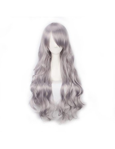 ⭐ Peluca Cosplay Ondulada 80cm Kanekalon Gris Cenizo