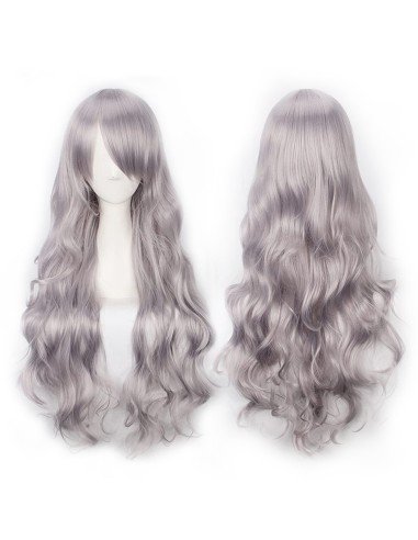 ⭐ Peluca Cosplay Ondulada 80cm Kanekalon Gris Cenizo