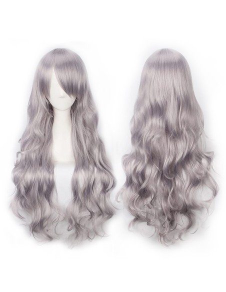 ⭐ Peluca Cosplay Ondulada 80cm Kanekalon Gris Cenizo ⭐ Peluca Cosplay Ondulada 80cm Kanekalon Gris Cenizo