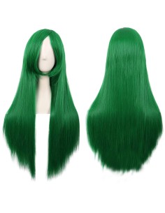 ⭐ Peluca Cosplay lisa 80cm Kanekalon Verde Pino