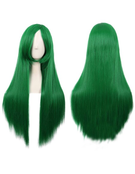 ⭐ Peluca Cosplay lisa 80cm Kanekalon Verde Pino