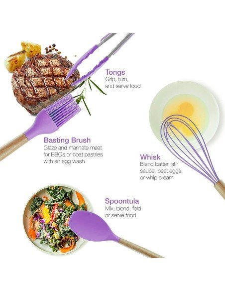 ⭐ Setx12 Utensilios SIlicona Antiadherentes Cocina