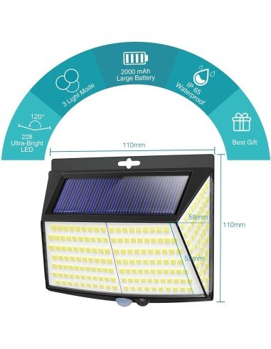 ⭐ Lámpara Solar Portable Jardines carga solar y con Usb aux + 9 Led