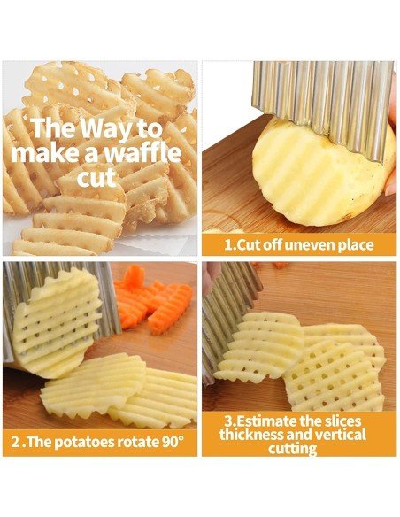 ⭐ Cortador Papas Onduladas + Trincho Tenedor Cebolla Vegetales